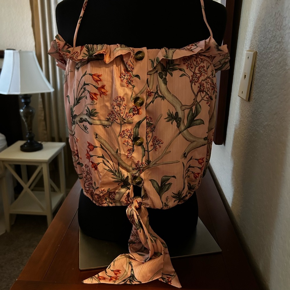 Johanna Ortiz & H&M Floral ruffled sleeveless top with Tie Detail. Size M.